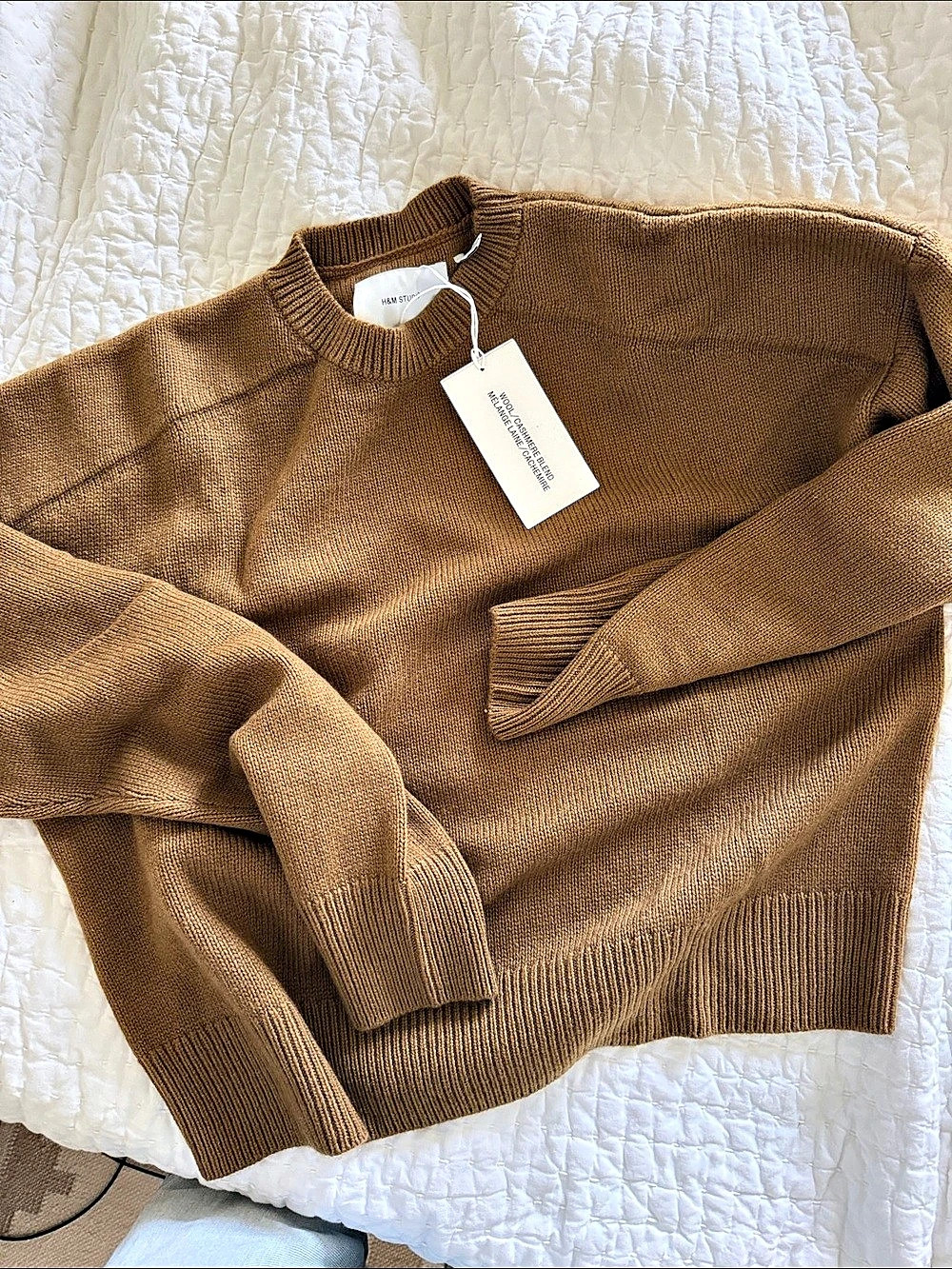 H&M Studio Cashmere-Blend Jumper Wool Cashmere Crewneck Sweater in Brown Size